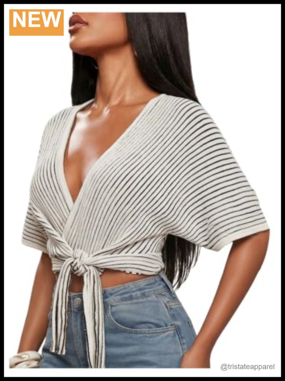 Plus Size Wrap Blouse Tie Front Deep V Neck Short Sleeve Crop Top Summer Knit